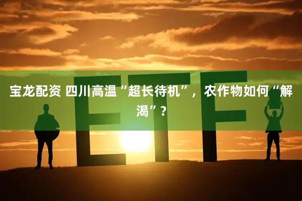 宝龙配资 四川高温“超长待机”，农作物如何“解渴”？