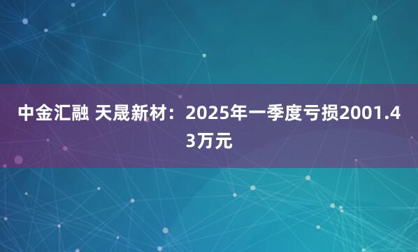 中金汇融 天晟新材：2025年一季度亏损2001.43万元